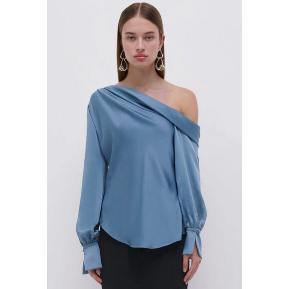 Simkhai Alice asymmetric neck satin top Blue Small Off Shoulder Quite Luxury Z13 - Picture 1 of 10